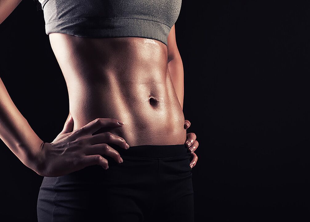 A thin waist and a flat stomach are the result of hard exercise